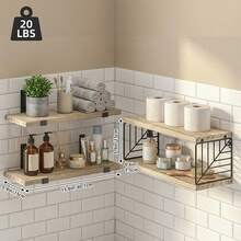 Tomnk 3+1 层浴室浮动搁板，位于马桶上方，15.8 英寸农舍乡村风格木质搁板，适用于浴室、客厅、卧室和厨房的墙壁装饰，家居浴室装饰浴室收纳盒，夏季返校季 - 彩色 - 查看 12