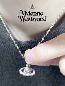 Vivienne Westwood Simonetta 系列银粉色珐琅飞行员项链，银色，黄铜 - 銀色 - 查看 4