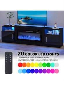 [2 Packages Shipping]80inch Fireplace TV Stand For TVs Up To 90", TV Stand With 36" Electric Fireplace,Entertainment Stand With Fireplace LED Light - Xem 3