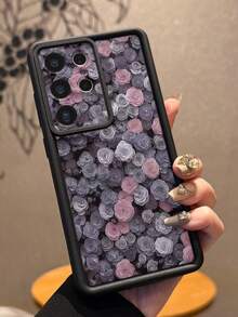 1pc Full Back Rose Flower Pattern Printed Phone Case, Precise Camera Cutout, Anti-Drop Thick Black Phone Cover Compatible With Android Galaxy A55/A15, Galaxy S21, S22, S23 FE, S24 Plus, S25 Ultra, /, SMART 8 Pro, Honor, One Plus - Black - View 8