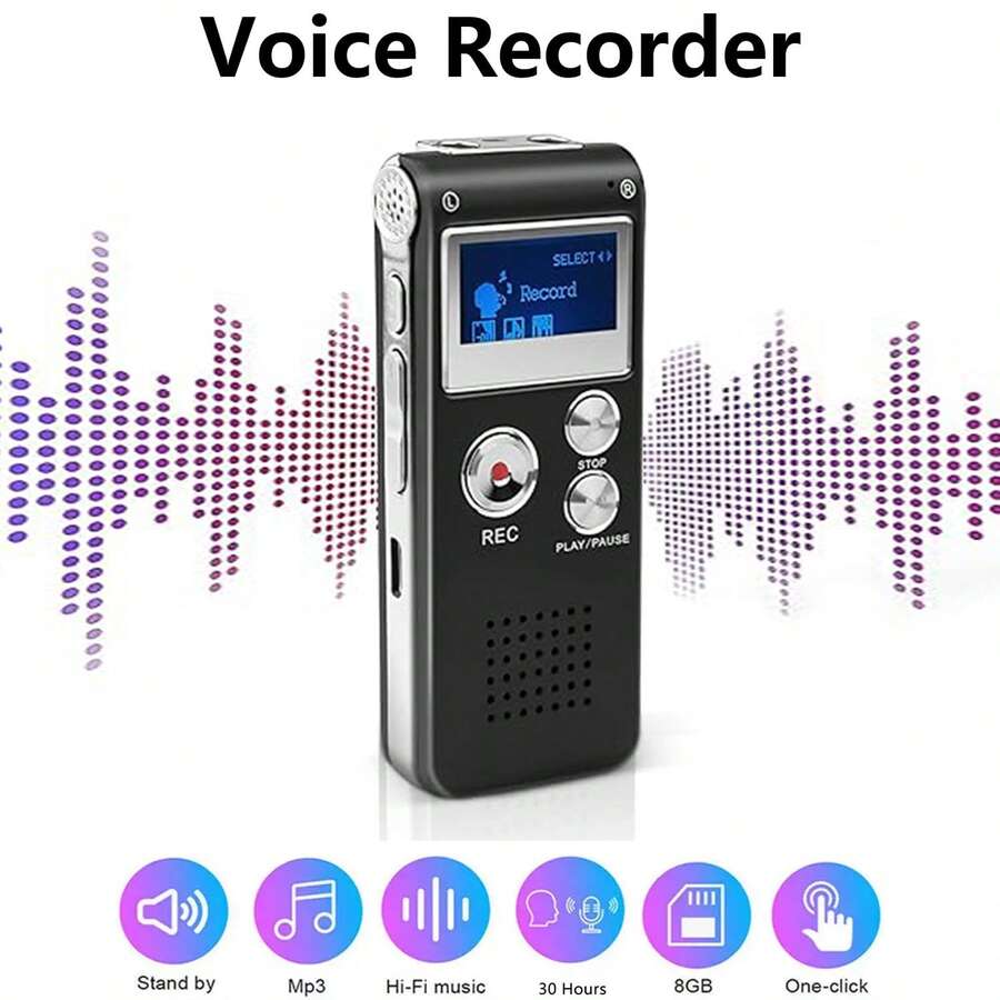 YAIUZGOO 8GB 數位錄音筆,可播放、聲控啟動迷你錄音機,USB 充電便攜式錄音筆,適用於講座、會議、面試與學習 - 查看 1