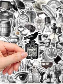 60张黑白复古贴纸，简约低调美学，适用于日记本、手机壳、平板电脑、水瓶、桌面、行李箱，防水贴纸 - 彩色 - 查看 7