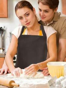 Polyester Apron With Wide Trim, Minimalist Black Apron With Pockets - A - View 5