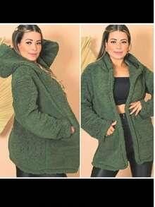 Simple Casual Party Woolen Fabric Fuzzy Coat Everyday Winter - Army Green - View 5