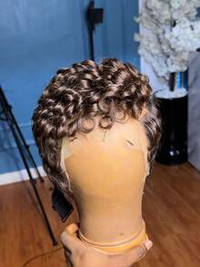 250Density 13x4 Lace Short Bob Pixie Cut Wigs Chocolate Brown 13x4 Lace Front Curly Human Hair Wigs Pixie Cut Human Hair Wigs Light Brown Short Curly Human Hair Wig Short Layered Brazilian Virgin Human Hair Gluless Wigs - S4 - 查看 4