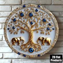 2D Flat, 1-Piece Bohemian Style Turkish Evil Eye Round Wooden Wall Art Sign - 8X 8inch Vintage Home Decor, Featuring A Design With Golden Trees And Blue Beads, Perfect For Bars, Kitchens, Living Rooms, Wall Decoration, Evil Eye Home Decor, Peacock Wall Clock, Home Decoration Items - 彩色 - 查看 6