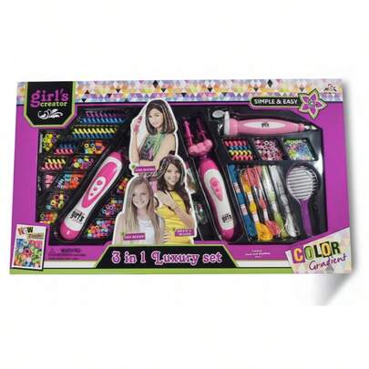 Kit de Belleza Premium 3 en 1: Trenzador de Pelo Eléctrico con Cuentas y Accesorios de Estilo para Niñas