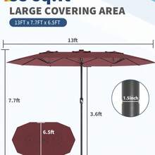 13 FT Large Double-Sided Rectangle Patio Umbrella – Crank Handle & Tilt Adjustment, Waterproof Polyester Canopy for Garden/Pool - burdeos - Ver 2