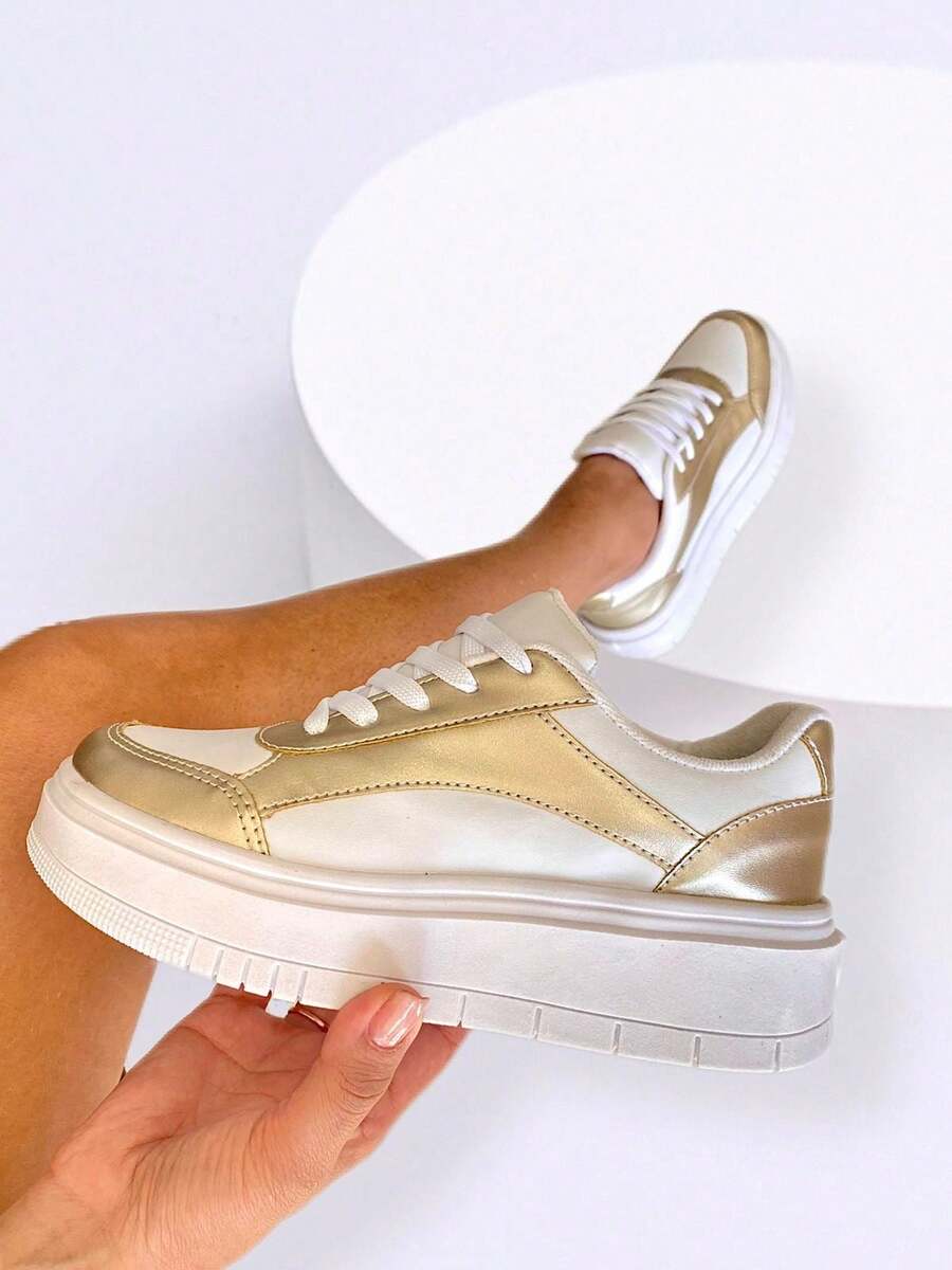 Women's Casual Flatform Sneakers - Comfortable For Everyday Use, Gym, And Casual Wear - 金色 - 查看 1