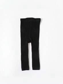 1pc Striped Leggings, 9/10 Length, Snug Fit, For Matching With Skirts - Black - View 2