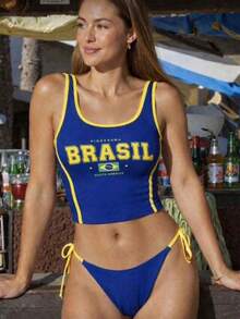 Brazil 3-Piece Women's Set: Blouse And Bikini, Polyamide, Summer - 藍色 - 查看 2