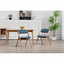 HOMEFUN Folding Chairs With Padded Seats, Wooden Stackable Dining Chairs Set Of 2 With Removable Cover Folding Extra Chair For Guests Kitchen Office Wedding Party Picnic, Blue - Navy Blue - View 2