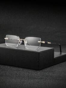 1 Pair Men's Metal Square Frameless Glasses, Retro Personalized Classical Refined Luxurious Versatile Business Style, Fashionable Eyewear Suitable For Business Reception, Commuting, Driving, Golf - Multicolor - View 6