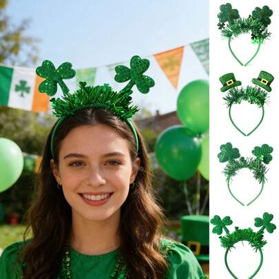 1pc St. Patrick's Day Exclusive Irish Headband, Classic Shamrock + Green Hat Holiday Elements, Irish Party Headband For Women And Children Costume Photo Booth, St. Patrick's Day Costume Accessory, Party Decor