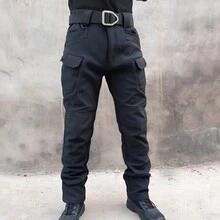 Men's Fleece Lined Tactical Cargo Pants Winter Thermal Work Pants With Multi Pockets Outdoor Hiking And Cold Weather - 黑色 - 查看 3