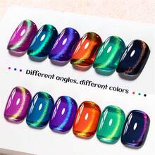 MEET ACROSS 6pcs 7ml Jelly Colored Stone Cat Eye Gel Nail Polish Set With Magnet Stick, Gold Light Ultral Shine Gradient Magnetic Semi Permanent Soak Off UV Gel Varnish For Summer Nails, Manicure Nail Art Degign For Home And Salon Nail Supplies - 彩色 - 查看 2