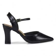Women's Pointed Toe Dress Pump With Buckle And Block Heel 8588 - Black - View 2