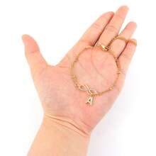 1pc Simple Fashion Double Infinity Symbol Initial Pendant Golden Stainless Steel Bead Chain Bracelets For Women - Yellow Gold - View 3