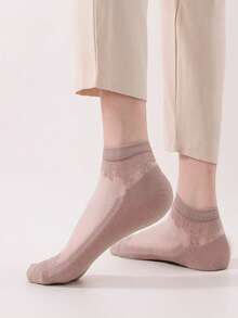 5/10双装随机薄款水晶花朵图案袜子，透气玻璃丝袜，适合春夏穿着 - 彩色 - 查看 3