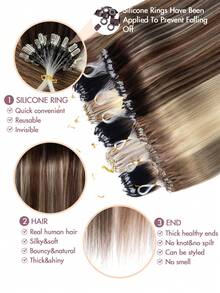 Micro Loop Human Hair Extensions, Silky Soft Hair With Voluminous Ends, Highlight Color Micro Bead Invisible Micro Loop Real Human Hair For Women - 彩色 - 查看 4