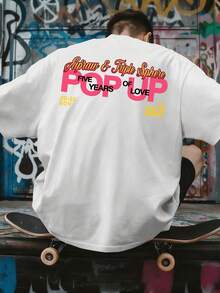 男士宽松版型个性化英文印花圆领短袖T恤 | 精致设计 | 夏季必备 | 易于搭配 - 白色 - 查看 1