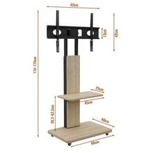 TV Stand With Storage Compartment, Mobile TV Cart For 32-75 Inch TVs, Height Adjustable TV Stand, Stand With Lockable Wheels, Natural Surface - W 60/D 40 Cm - 原木色 - 查看 10