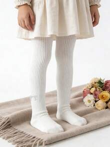 1pc Girls' Minimalist White Tight Leggings, Versatile Daily Wear - White - View 4