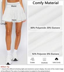 Women's Mini Skirt Skort Flowy Pleated High Waisted Ruffle Tennis Skirts For Women Athletic Skater Golf With Shorts Pockets - White - View 6
