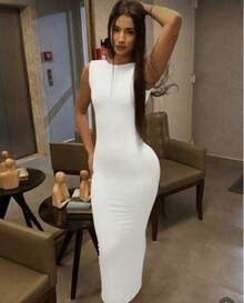 Women's Black Long Bodycon Dress – Elegant, Fitted, And Super Sophisticated Casual - 白色 - 查看 2