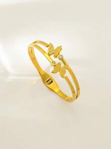 Brazalete abierto de mariposa hueco chapado en oro de 18K, accesorio de moda para mujer - Multicolor - Ver 5