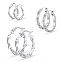 LeCalla 2-3 Pairs 925 Sterling Silver Earrings Set for Women Sets for Multiple Piercing Huggie Hoop Earrings CZ Classic Click-Top Endless Chunky Open Hoop Earrings Set Jewelry Gifts for Women Teen - Juego de 3 pares de aros (13 mm, 15 mm y 20 mm) - Ver 8
