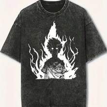 Mob Psycho 100 T-Shirt, Psycho Mode Anime Shirt, Mob 100 Percent Graphic Tee, Vintage Wash Anime Streetwear - 黑色 - 查看 1