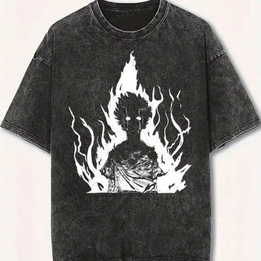 Mob Psycho 100 T-Shirt, Psycho Mode Anime Shirt, Mob 100 Percent Graphic Tee, Vintage Wash Anime Streetwear - 黑色 - 查看 1