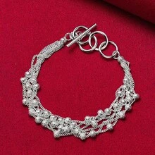 925 Sterling Silver Plated Matte Bead Ball Chain Grapes Bracelet For Woman Wedding Engagement Party Jewelry - Silver - View 2