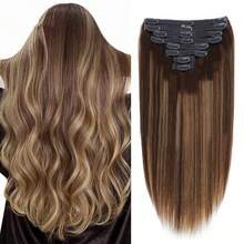 4/27 Straight Clip In Hair Extensions Human Hair Thick Long Clip In Human Hair Extensions Natural Black For Women - Multicolor - View 18