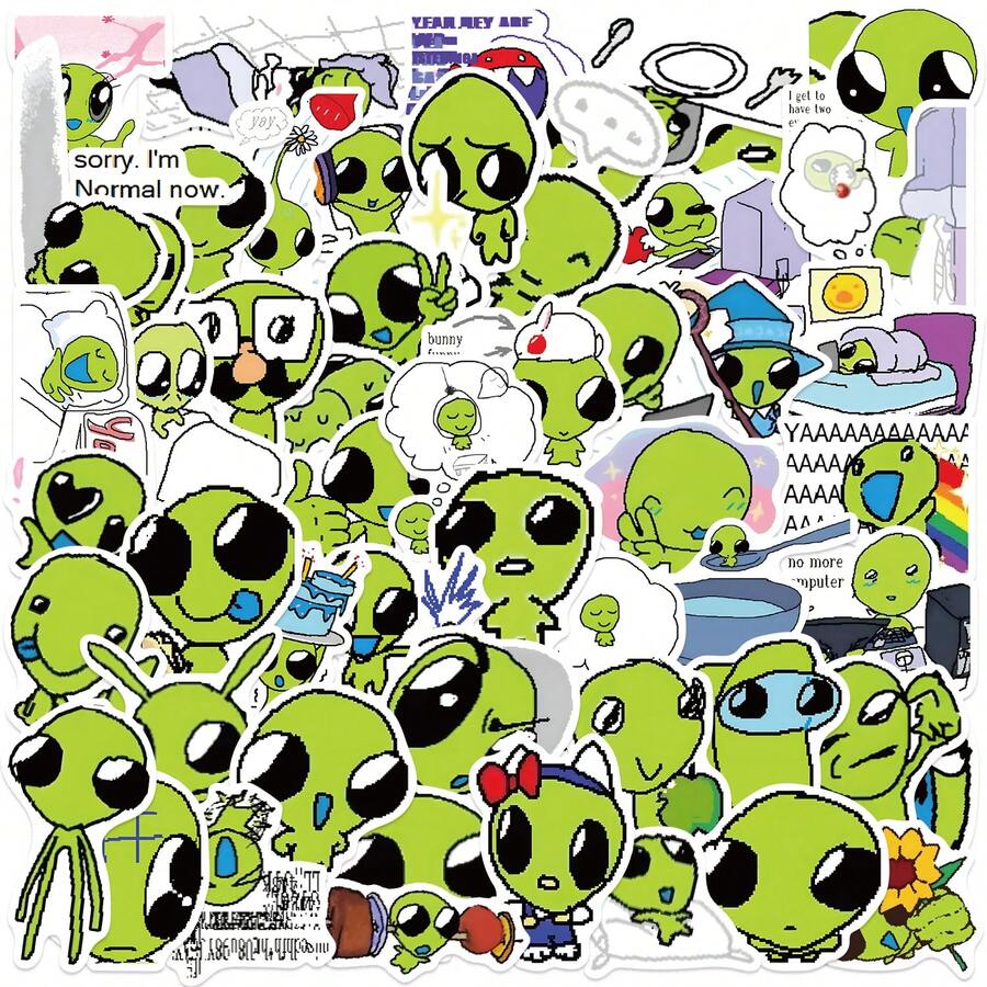 51 Pcs Alien Stickers - Perfect For Decorating Your Phone, Water Bottles, Scrapbook, Journaling, Car, Laptop & More! A Vibrant And Aesthetically Graffiti Set - Random Style - View 1