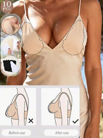 10pcs Disposable Non-Woven Nipple Covers, Gourd Shape Breast Lift Pads, Strapless Self-Adhesive Skin-Friendly Invisible Comfortable Anti-Sagging & Anti-Protrusion