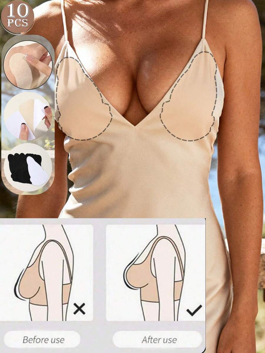 10片装一次性无纺布乳贴，葫芦形提拉胸垫，无肩带自粘亲肤隐形舒适防下垂防凸出 - 彩色 - 查看 1