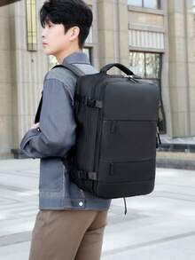 Expandable Backpack, Men's Large Capacity School Bag, Business Trip Luggage, Backpack, Travel Bag, Women's Computer Bag - Black - View 3