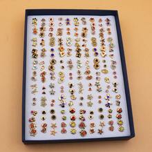 100 Pairs Assorted Fashion Versatile Gold Color Rhinestone Plastic Stud Earrings Set With Box - Gold-colored Diamond Ribbon Gift Box - View 6