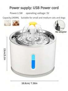 2400ml Stainless Steel Pet Water Dispenser With LED Light And Water Level Window For Cats And Small Dogs - 2.4L - View 12