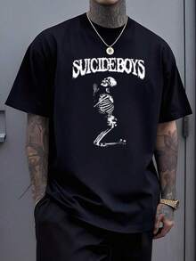 Suicideboy Era Tour Graphics Print T-Shirts For Men Harajuku Hip Hop Rock Style T Shirts Unisex Fashion Oversized Street T Shirt Tee Comfortable Comfortable Streetwear,Suicideboy Skeleton Graphic 100% Cotton Print T-Shirt,Halloween Funny Graphic, Sports Leisure Tee,Soft Cotton - 黑色1 - 查看 1