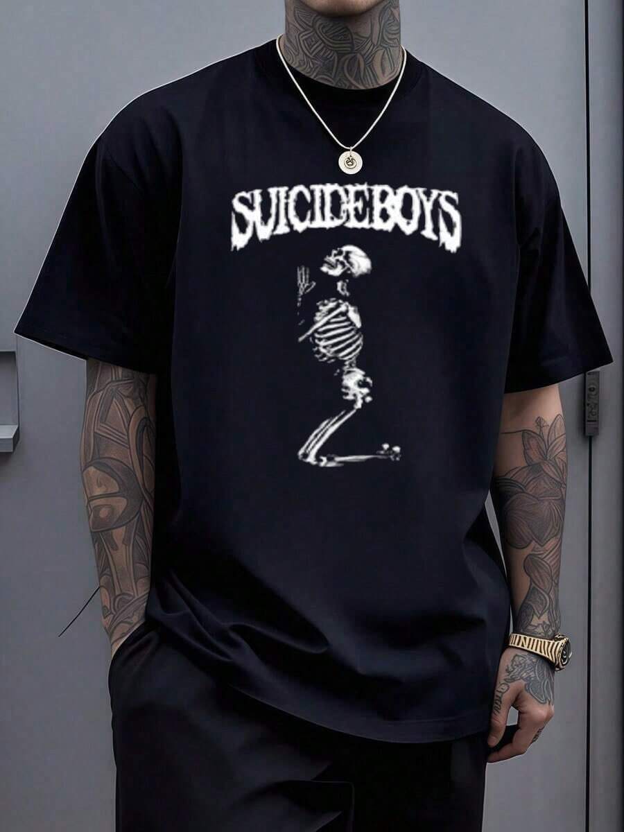 Suicideboy Era Tour Graphics Print T-Shirts For Men Harajuku Hip Hop Rock Style T Shirts Unisex Fashion Oversized Street T Shirt Tee Comfortable Comfortable Streetwear,Suicideboy Skeleton Graphic 100% Cotton Print T-Shirt,Halloween Funny Graphic, Sports Leisure Tee,Soft Cotton - 黑色1 - 查看 1