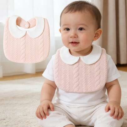 momscare 1pc Contrast Color Cute Pink Collar Baby Bib