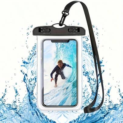 1pc Waterproof Luminous Touch Screen Phone Pouch, Beach Travel Waterproof Phone Bag, Silicone Sealed Anti-Sand Phone Protective Case, Universal Self-Sealing Waterproof Cover, Suitable For Swimming, Beach, Diving, Photography, Rafting, Transparent Waterproof Phone Case