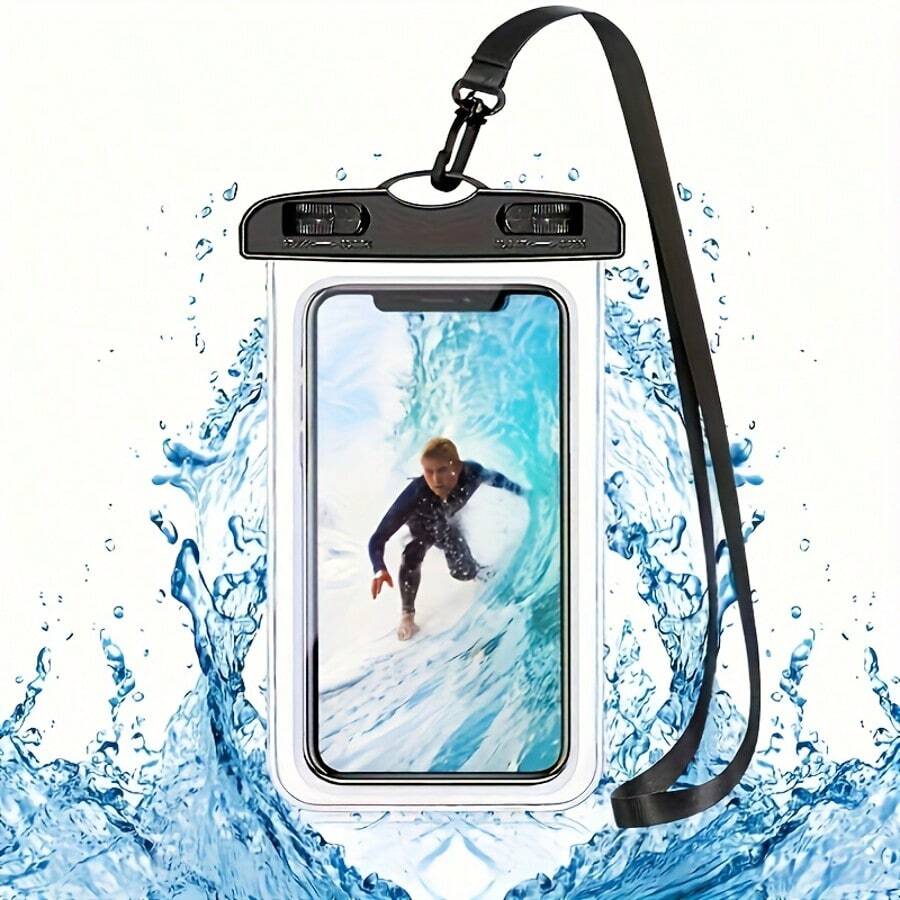 1pc Waterproof Luminous Touch Screen Phone Pouch, Beach Travel Waterproof Phone Bag, Silicone Sealed Anti-Sand Phone Protective Case, Universal Self-Sealing Waterproof Cover, Suitable For Swimming, Beach, Diving, Photography, Rafting, Transparent Waterproof Phone Case - Multicolor - View 1