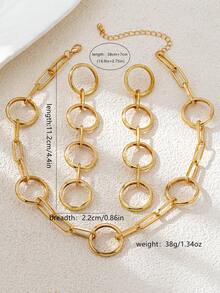 3pcs Geometric Circle Combination Necklace And Earrings Set, Minimalist Exaggerated Design, Suitable For Women's Daily, Party, Music Festival Wear - Gold - View 2