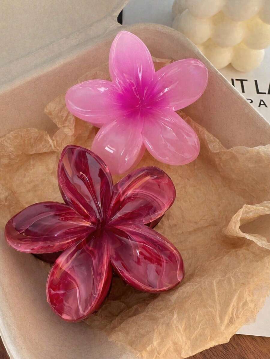 2个装女士大理石渐变花朵爪夹，时尚发爪发夹，优雅简约纯色发夹，适合日常、休闲、派对、海滩、度假、发型设计、洗发、化妆、服装配饰，秋冬春夏假日必备发饰 - 彩色 - 查看 1