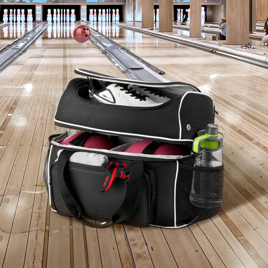 Bowling Accessories - Tasche Mit Abnehmbarem Trolley, 2 Bälle, Schwarz-weiß - View 1