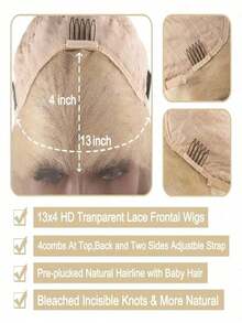 Highlight Blonde Natural Straight Glueless Wigs For Women Daily Use 13X4 HD Transparent Ombre Colored Lace Frontal Wig Human Hair Pre Plucked With Baby Hair 180 Density Bone Straight Lace Front Wigs Human Hair Natural Looking - 挑染金髮 - 查看 5